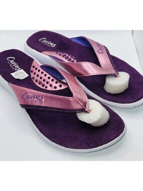 Curves For Women Purple and Pink Flip Flop Sandals Size 10 Slip-On Comfort Sole
